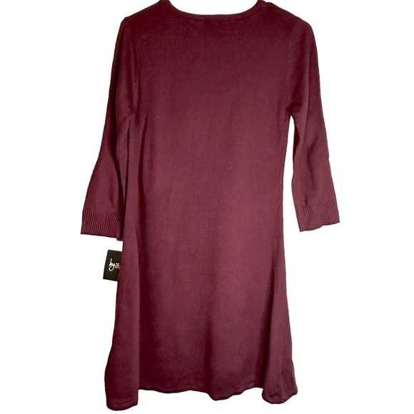 By & By Long Sleeve Knit Ribbed Mini Sweater Dress Burgundy NWT Medium #1117G3J - Picture 5 of 11